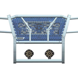 Black Horse® - Rugged Series Modular Design Black LED Grille Guard with 7" Round Black LED Light with Harness and Switch
