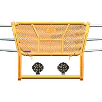 Black Horse® - Rugged Series Modular Design Black LED Grille Guard with 7" Round Black LED Light with Harness and Switch
