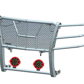 Black Horse® - Rugged Series Modular Design Black LED Grille Guard with 7" Round Red LED Light with Harness and Switch
