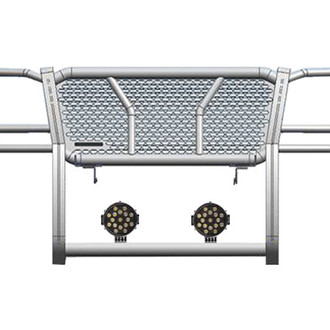 Black Horse® - Rugged Series Modular Design Black LED Grille Guard with 7" Round Black LED Light with Harness and Switch