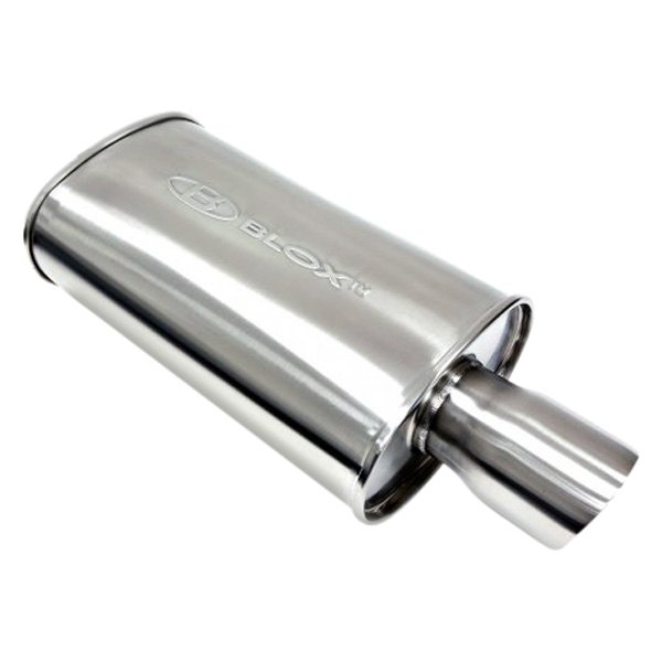 Blox Racing® - SL Sport Stainless Steel Oval Silver Exhaust Muffler with Double-Wall Tip