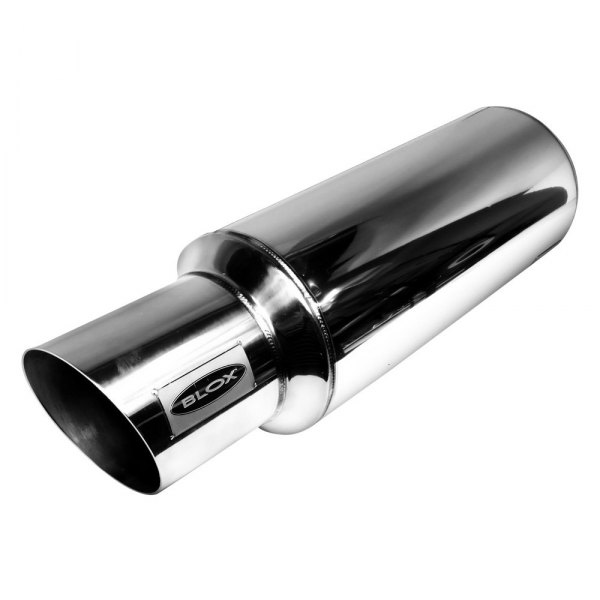 Blox Racing® - N1 Stainless Steel Round Silver Exhaust Muffler with Angle Cut Tip
