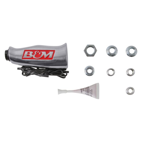 B&M® - Manual T-Handle Brushed Shifter with Logo and Button Activator Switch