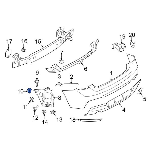 Bumper Cover Support Rail Nut