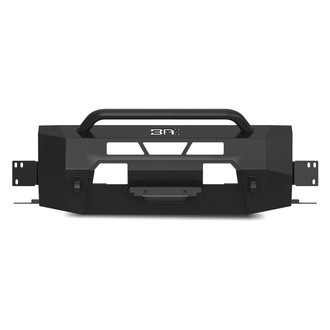 Body Armor 4x4® - Hiline Stubby Black Powder Coated Front Winch HD Bumper with Hoop