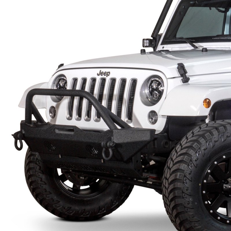 Body Armor 4x4® - Jeep Wrangler 2007 Mid Width Black Front Winch HD Bumper  with Hoop
