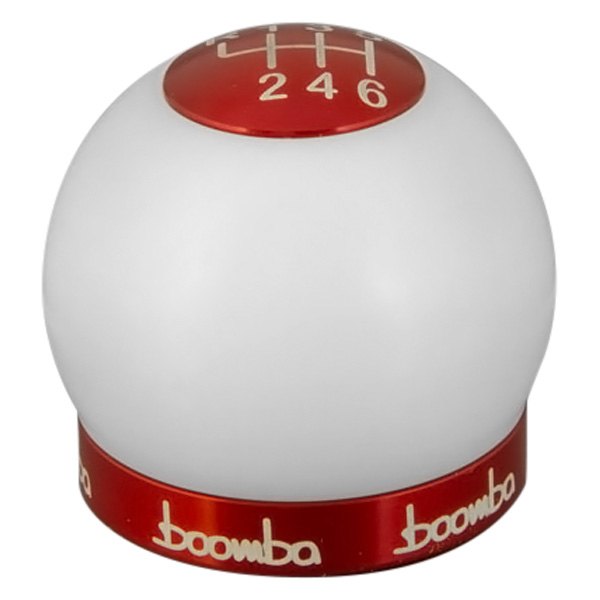 Boomba Racing® - White Round V2 Weighted Shift Knob with Red Aluminum Accents