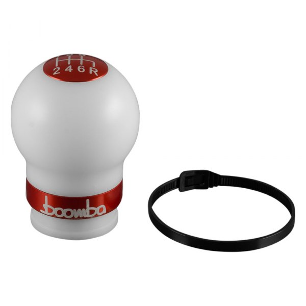 Boomba Racing® - White Round V2 Weighted Shift Knob with Red Aluminum Accents