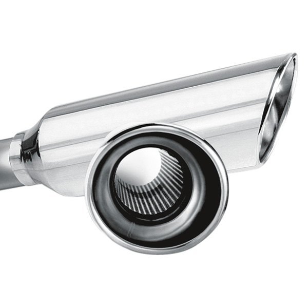 Borla® - Stainless Steel Round Resonated Rolled Edge Angle Cut Polished Exhaust Tip