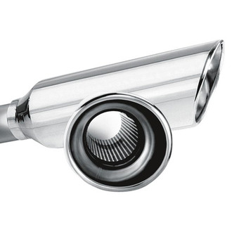 Borla® - Stainless Steel Round Resonated Rolled Edge Angle Cut Weld-On Polished Exhaust Tip (2.25" Inlet, 4" Outlet, 12" Length)