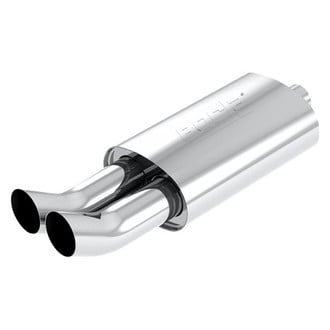 Borla® - Boomer™ Series Stainless Steel Oval Spit Fire Race Silver Exhaust Muffler (2.25" Center ID, 3" Dual OD, 14" Length)