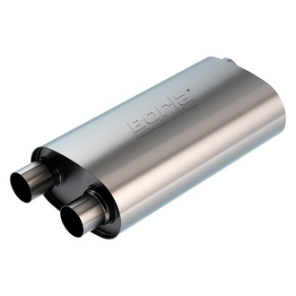Borla® - Transverse Flow™ Stainless Steel Oval Unnotched Gray Exhaust Muffler (3" Offset ID, 2.5" Dual Sides OD, 19" Length)