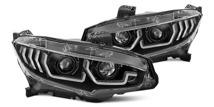 LED Sequential Headlights W/DRL Brake Turn Signal For 16-18 Honda Civic Pair 