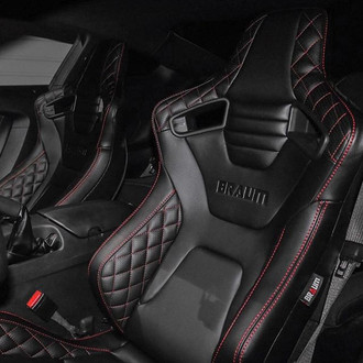 Braum® - Elite-X Series Diamond Edition White Leatherette Racing Seats with Double White Stitching and Black Piping