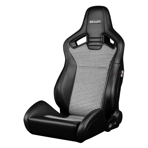 Braum® - Elite V2 Series Racing Seats, Black Leatherette with Houndstooth Cloth Insert