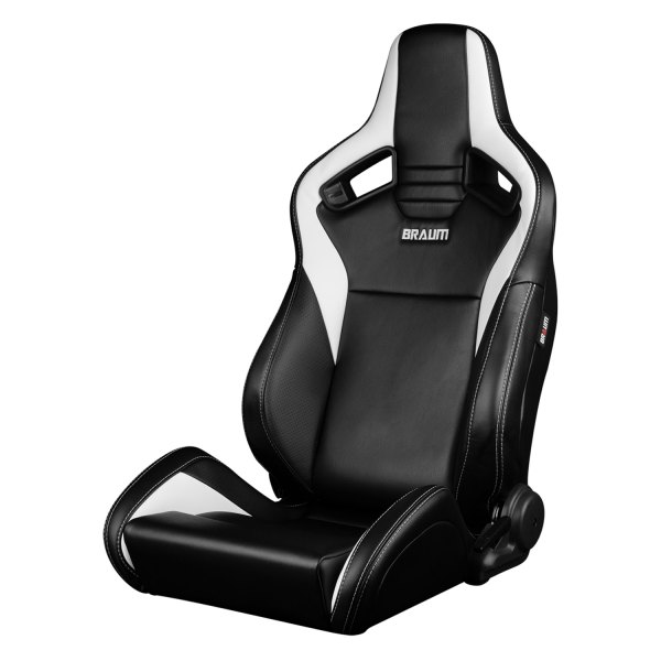 Braum® - Elite V2 Series Racing Seats, Black Leatherette with White Inserts