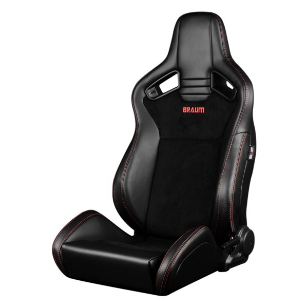 Braum® - Elite V2 Series Racing Seats, Black Suede with Red Stitching