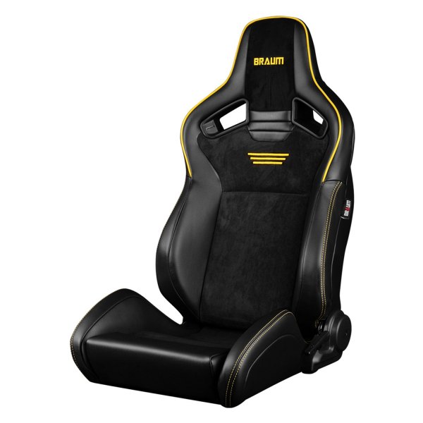 Braum® - Elite V2 Series Racing Seats, Black Suede with Yellow Piping