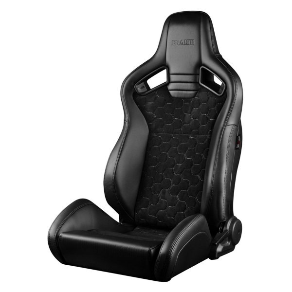 Braum® - Elite V2 Series Racing Seats, Black Honeycomb Suede with Grey Stitching