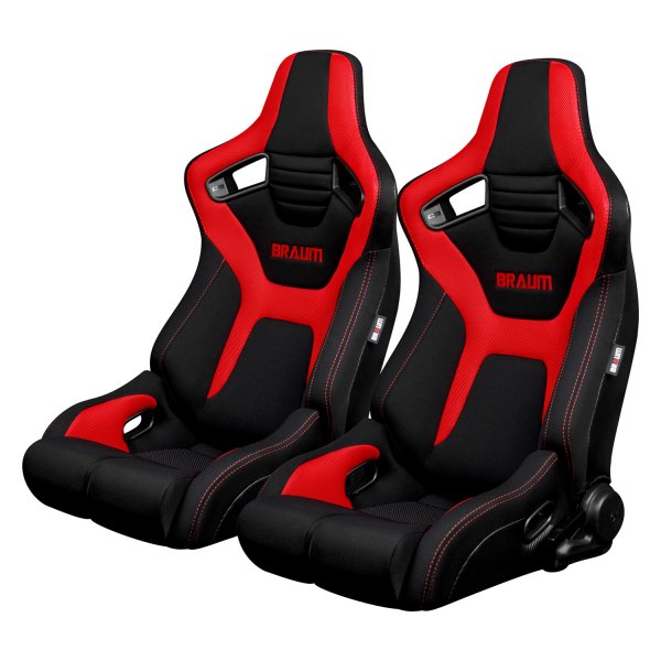 Braum® - Elite-R Series Sport Seats, Black and Red with Red Stitching
