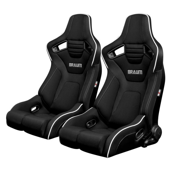 Braum® - Elite-R Series Sport Seats, Black with Grey Stitching and White Piping