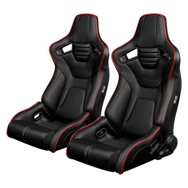 Braum® - Elite-R Series Sport Seats, Black with Red Stitching and Red Piping