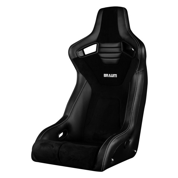 Braum® - Elite-R Full Bucket Carbon Fiber Sport Seat, Black Leatherette and Alcantara with White Stitching