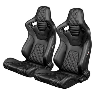 Braum® - Elite-X Series Diamond Edition Black Leatherette Racing Seats with Double Gray Stitching and Black Piping