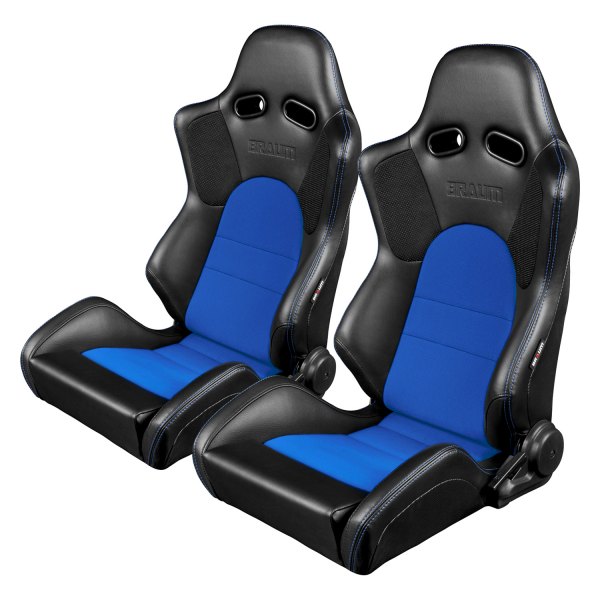 Braum® - Advan Series Seats, Black Leatherette with Blue Fabric Inserts