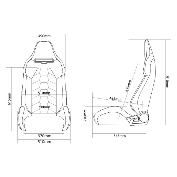 Braum® - Viper X Series Sport Seats Dimensions