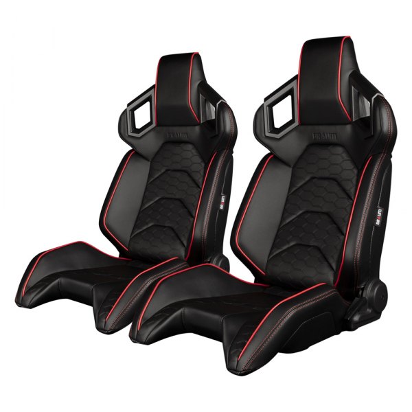 Braum® - Alpha-X Series Sport Seats Black with Laser Print Hexagon Pattern & Red Piping