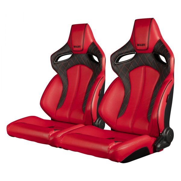Braum® - Orue Series Racing Seats, Red and Black Leatherette with Diamond Stitching & Black Piping