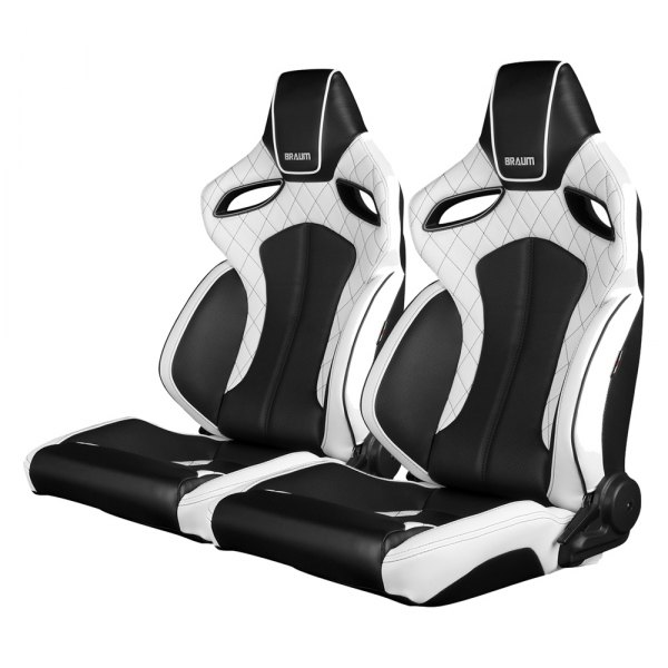 Braum® - Orue Series Racing Seats, White and Black Leatherette with Diamond Stitching & Black Piping
