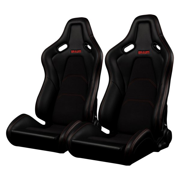 Braum® - Falcon-S Series FRP Reclinable Composite Seats, Black Alcantara with Red Stitching
