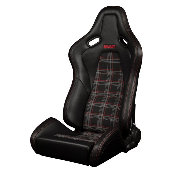 Braum® - Falcon-S Series FRP Reclinable Composite Seats, Black Leatherette & Red Plaid Fabric Inserts