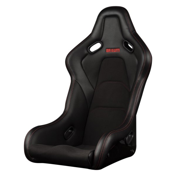 Braum® - FALCON-S Series Fixed Back Bucket Composite Seat, Black Alcantara and Red Stitching