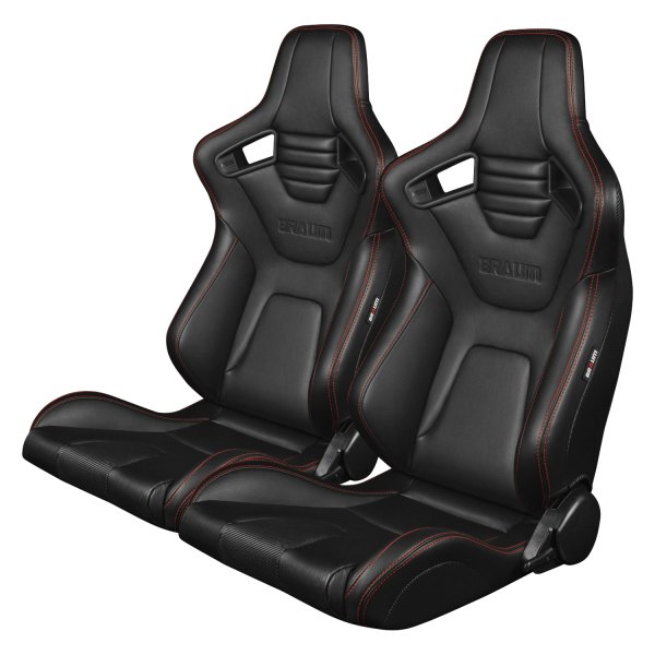 Braum® - Elite-X Series Black Leatherette Racing Seats with Red Stitching