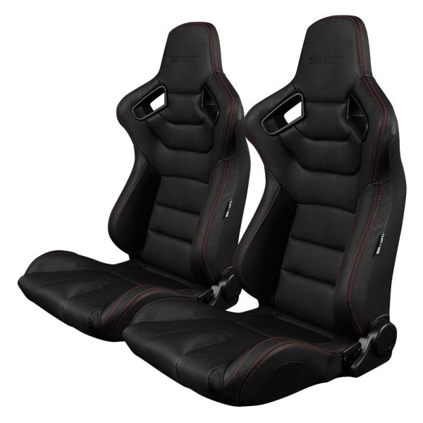 Braum® - Elite Series Sport Seats, Black Leatherette with Red Stitches
