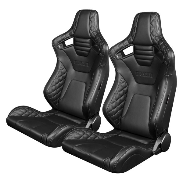 Braum® - Elite-X Series Diamond Edition Black Leatherette Racing Seats with Gray Stitching