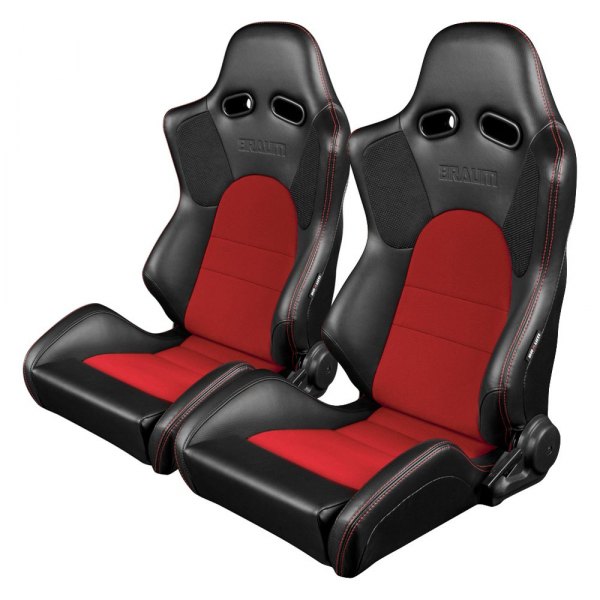 Braum® - Advan Series Seats, Black Leatherette with Red Fabric Inserts