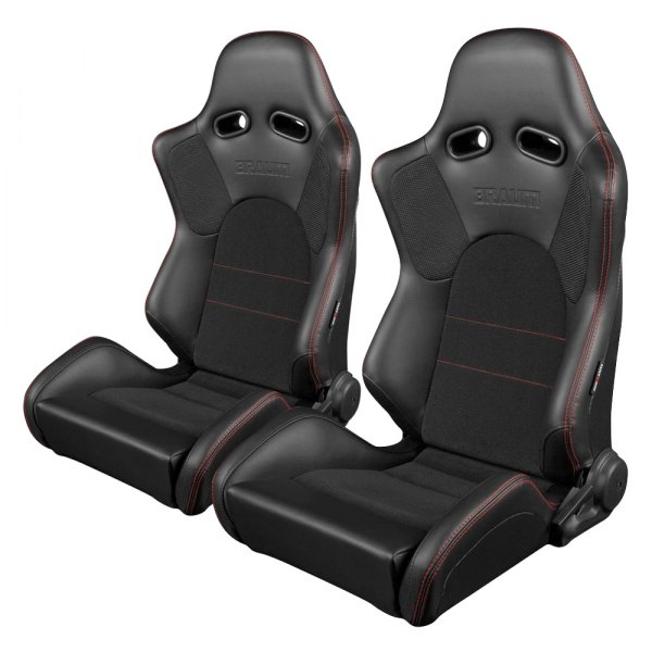Braum® - Advan Series Seats, Black Leatherette with Black Fabric Inserts and Red Stitches