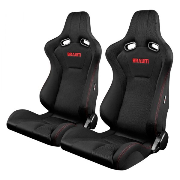 Braum® - Venom Series Sport Seats, Black Fabric, Red Stitches