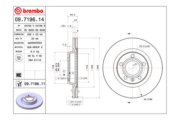 Brembo® - UV Coated Series 1-Piece Rear Brake Rotor