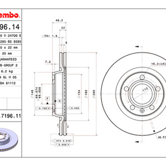Brembo® - UV Coated Series Plain Vented Rear Brake Rotor