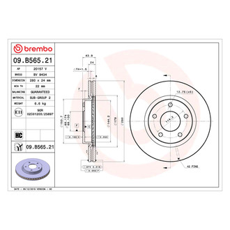 Brembo® - UV Coated Plain Vented Front Brake Rotor