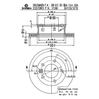 Brembo® - Solid OE Vented Brake Rotor