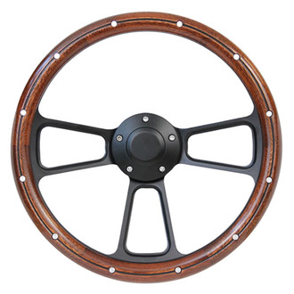 Brothers Trucks® - Custom Series Steering Wheel, Black with Mahogany Wood Grip