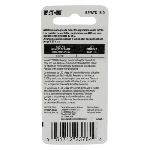 Fusible à Lame Bussmann BP/ATC71/2 – 7,5A, Protection électrique Sans Prise De Tête