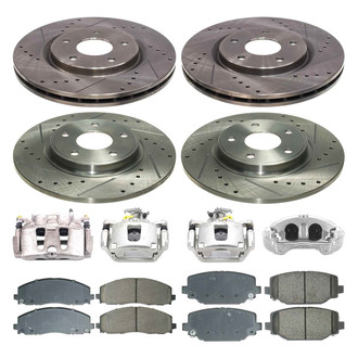 Callahan Brake Parts® - Drilled and Slotted Front and Rear Brake Kit with Calipers