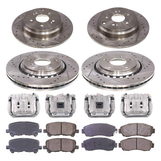 Callahan Brake Parts® - Drilled and Slotted Front and Rear Brake Kit with Calipers
